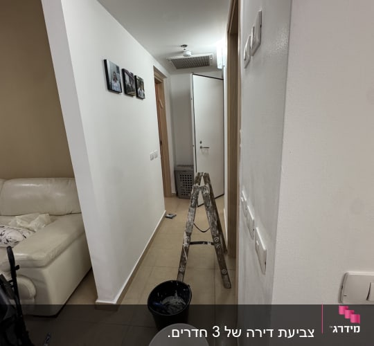 סולם ודלי צבע במסדרון בית